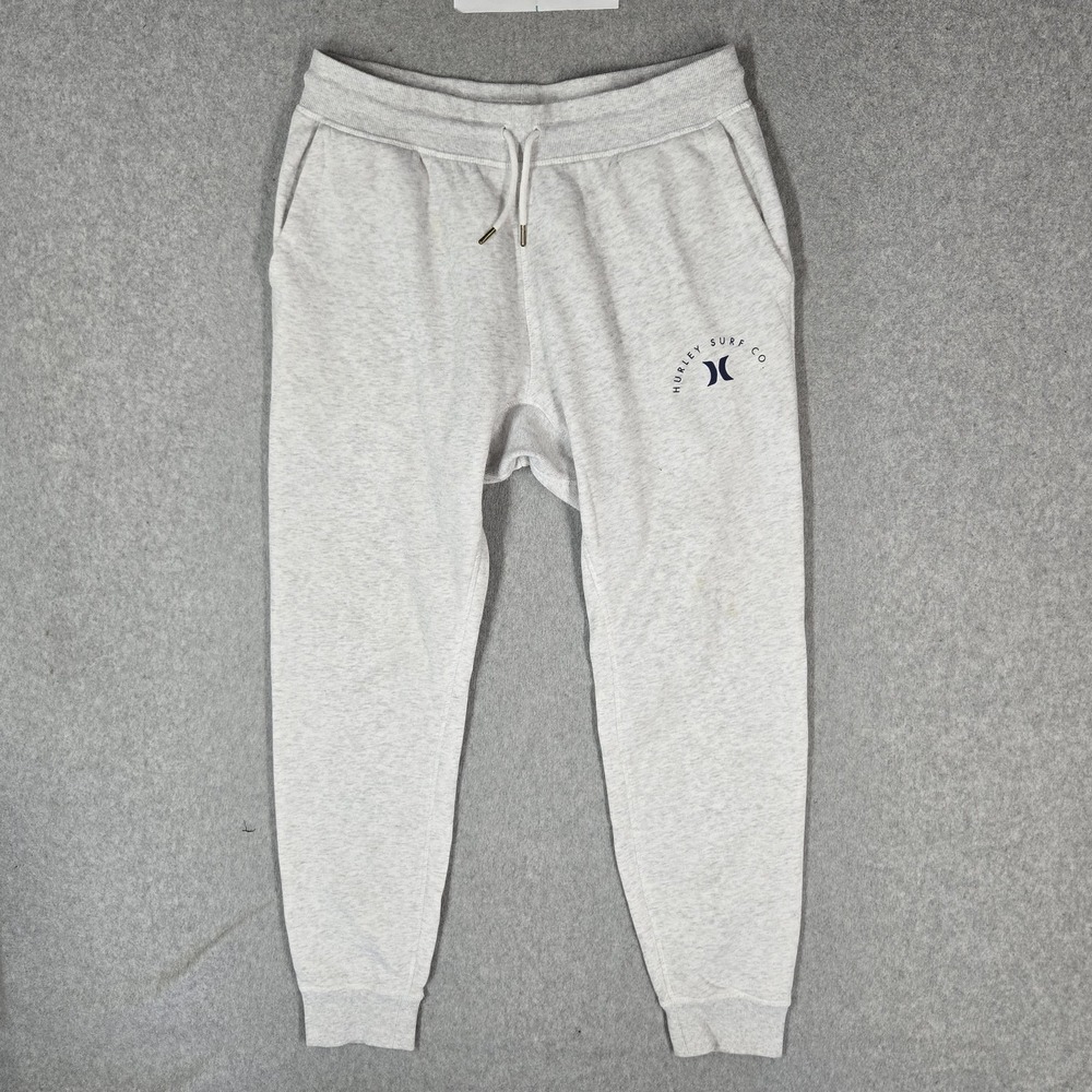 Hurley Men Activewear Pants L Gray Sweatpants Fleece 27" Inseam READ